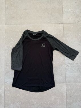 Better Bodies Raglan 3/4 Sleeve Workout Shirt Size Small Black Gray